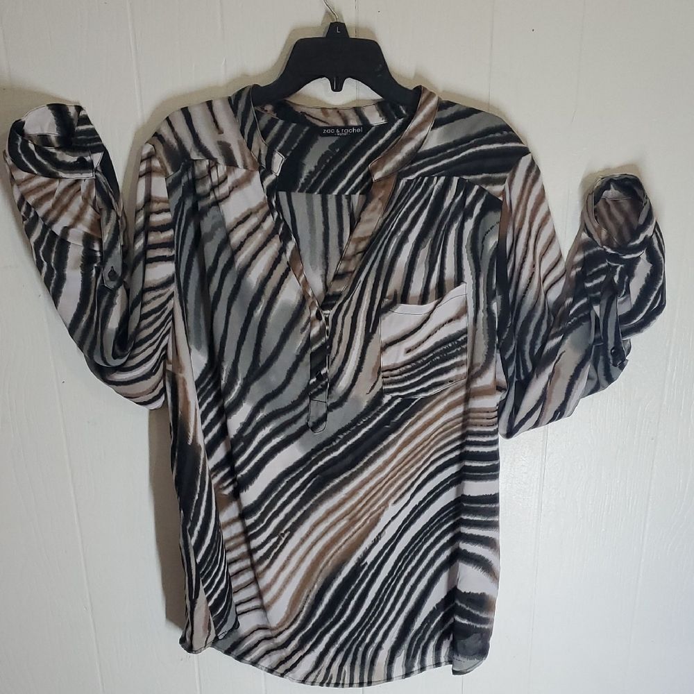 Zac & Rachel Women's 3X Black and Brown Zebra Print Blouse